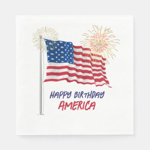 Fireworks Happy Birthday America und Flag Serviette