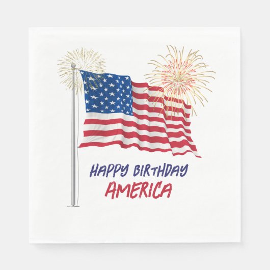 Fireworks Happy Birthday America und Flag Serviette (Vorderseite)
