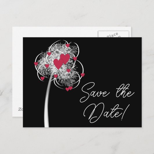 Fireworks & Hearts Save the Date Postkarte (Vorne/Hinten)