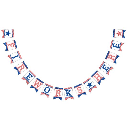Fireworks Here Red White Blue Star Spangled Wimpelkette (Alle)