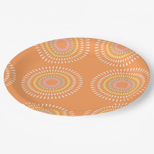 Fireworks Japanese Orange Pappteller (Schrägansicht)