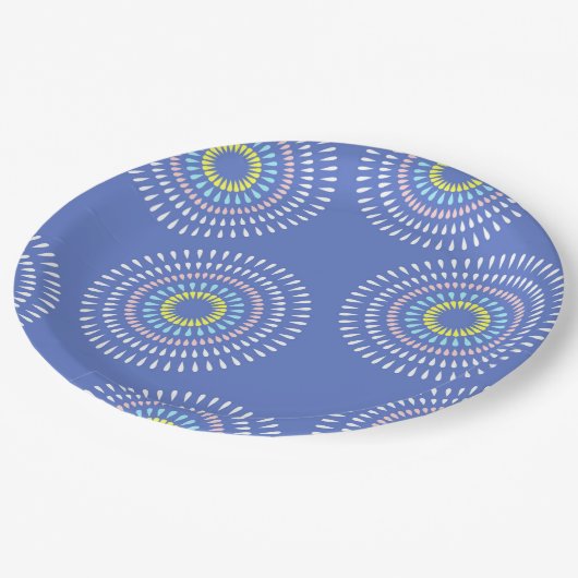 Fireworks Japanisch Blue Pappteller (Schrägansicht)