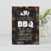 Fireworks July 4th Pig Roast GRILLEN Party Einladung (Stehend Vorderseite)