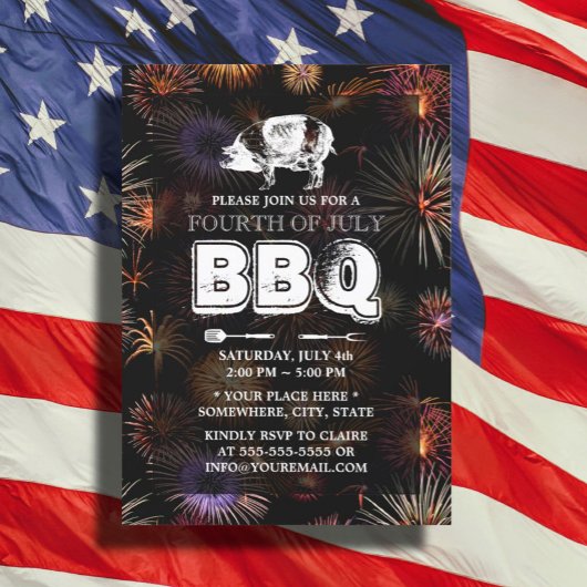 Fireworks July 4th Pig Roast GRILLEN Party Einladung