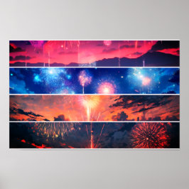 Fireworks Landscape Foto Collage Poster