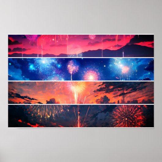 Fireworks Landscape Foto Collage Poster (Vorne)