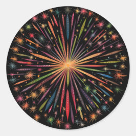 Fireworks Mandala - Regenbogen auf schwarzem Hinte Runder Aufkleber