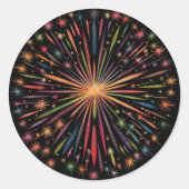 Fireworks Mandala - Regenbogen auf schwarzem Hinte Runder Aufkleber (Vorderseite)