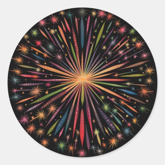 Fireworks Mandala - Regenbogen auf schwarzem Hinte Runder Aufkleber (Vorderseite)