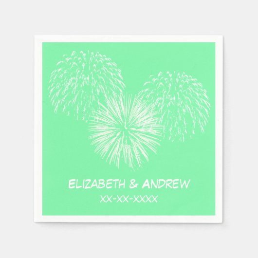 Fireworks, Meeresgrün Hintergrund, Monogramm benen Serviette (Vorderseite)