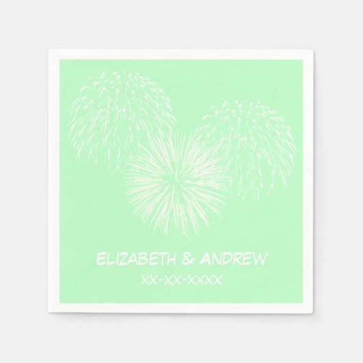 Fireworks, Minze Background, Name Monogram Serviette (Vorderseite)