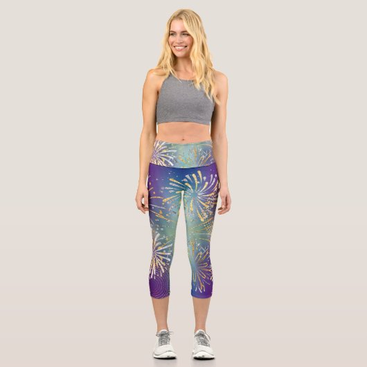 Fireworks mit Imitaten Gold Silver Design Capri Le Leggings (Vorderseite)
