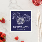 Fireworks, Navy Blue Background, Name Monogram Serviette (Beispiel)