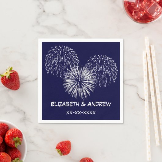 Fireworks, Navy Blue Background, Name Monogram Serviette (Beispiel)