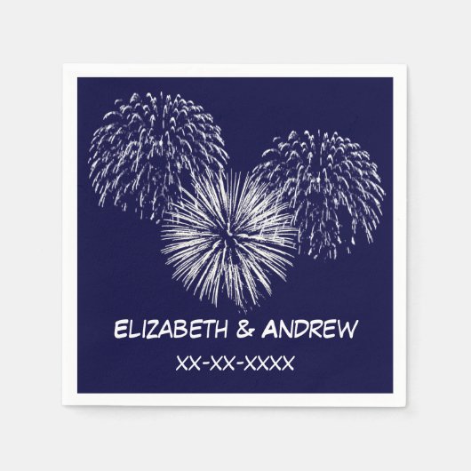 Fireworks, Navy Blue Background, Name Monogram Serviette (Vorderseite)
