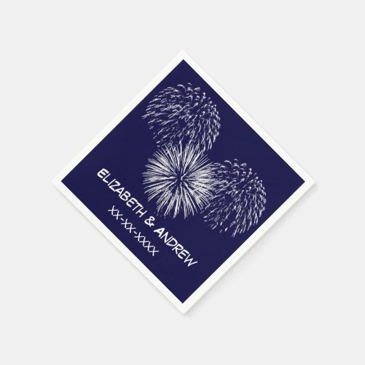Fireworks, Navy Blue Background, Name Monogram Serviette (Ecke)