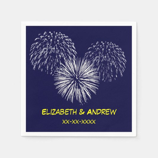 Fireworks, Navy Blue Background, Name Monogram Serviette (Vorderseite)