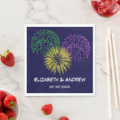 Fireworks, Navy Blue Background, Name Monogram Serviette (Beispiel)