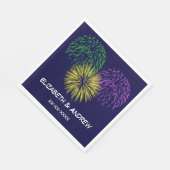 Fireworks, Navy Blue Background, Name Monogram Serviette (Ecke)