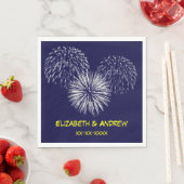 Fireworks, Navy Blue Background, Name Monogram Serviette (Beispiel)