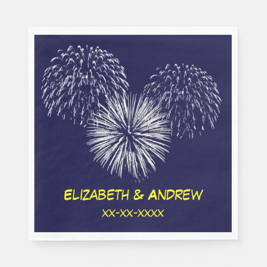 Fireworks, Navy Blue Background, Name Monogram Serviette (Vorderseite)