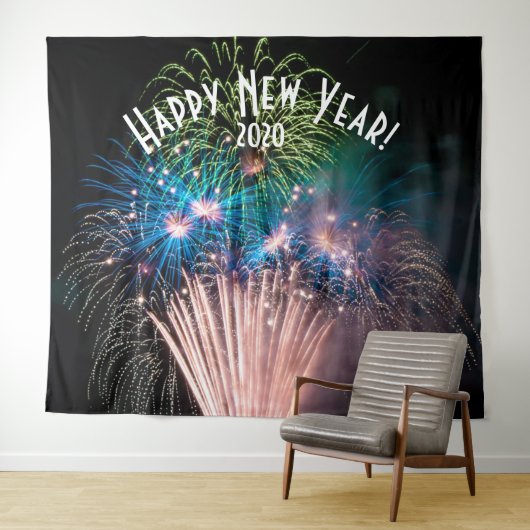 Fireworks New Years Blue Foto Booth Hintergrund Wandteppich (Beispiel (Horizontal))