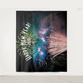 Fireworks New Years Blue Foto Booth Hintergrund Wandteppich (Vorderseite)