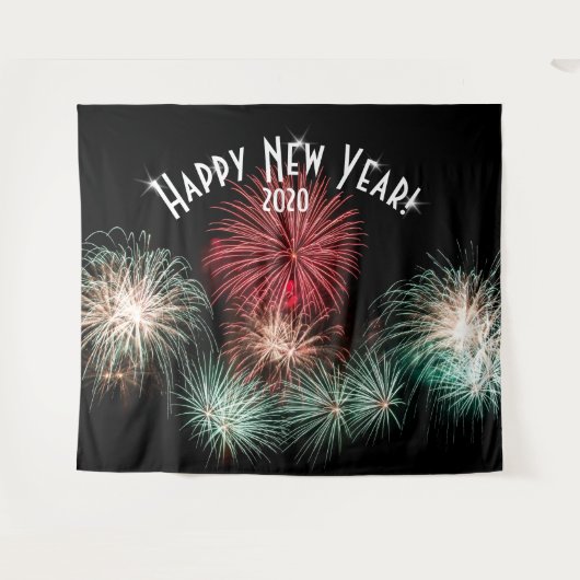 Fireworks New Years Foto Booth Background Banner Wandteppich (Vorderseite (Horizontal))