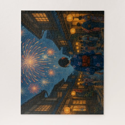 Fireworks Over a Traditional Town Street in Summer Puzzle (Vertikal)