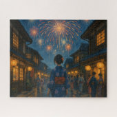 Fireworks Over a Traditional Town Street in Summer Puzzle (Horizontal)