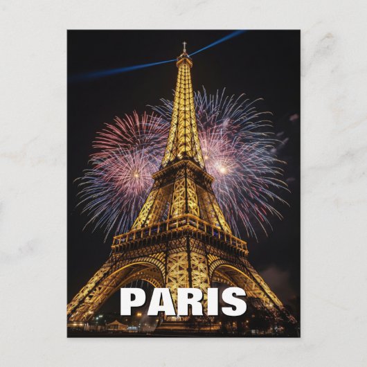 Fireworks Paris Eiffel Tower Cafes Postcard Postkarte (Vorderseite)