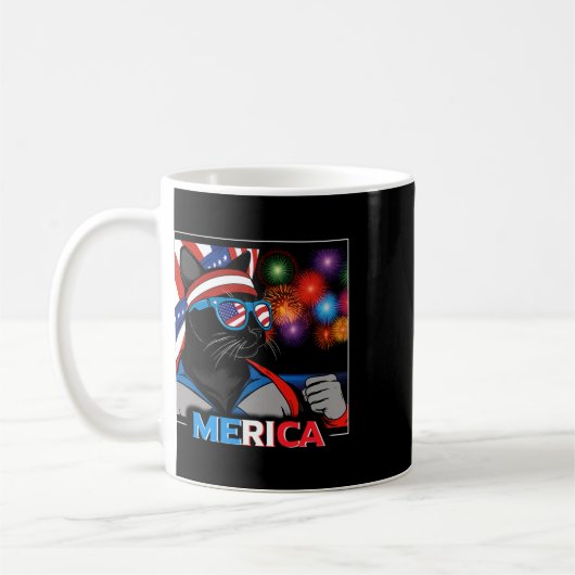 Fireworks Patriotic Black Cat Kaffeetasse (Links)