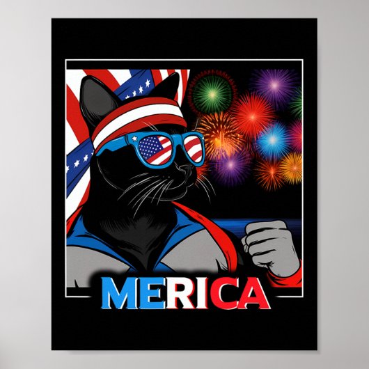 Fireworks Patriotic Black Cat Poster (Vorne)