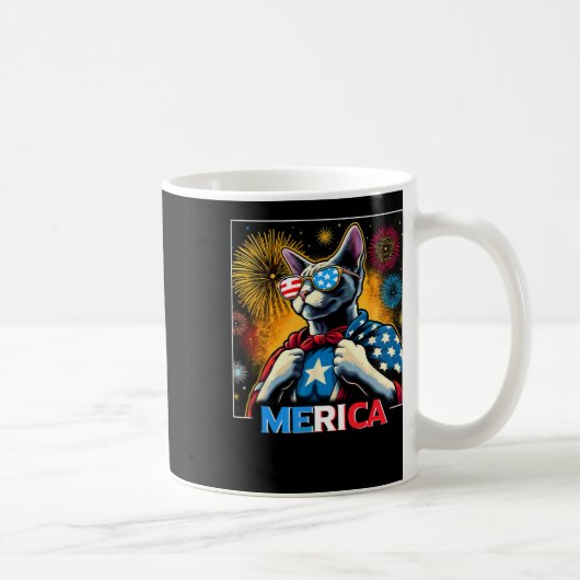Fireworks Patriotic Devon Rex Cat Merica Kaffeetasse (Rechts)