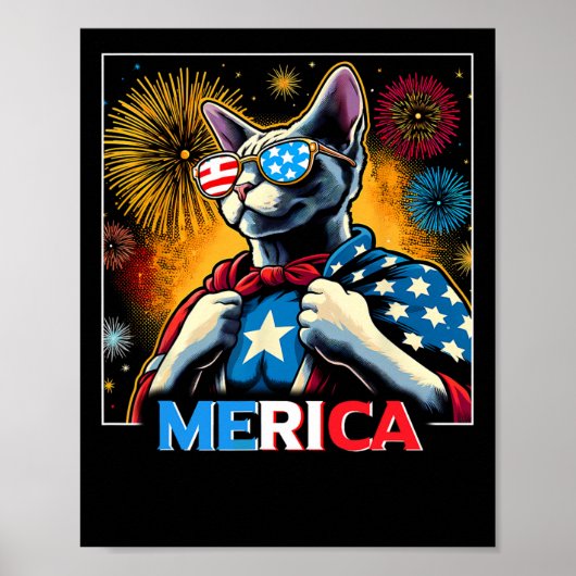 Fireworks Patriotic Devon Rex Cat Merica Poster (Vorne)