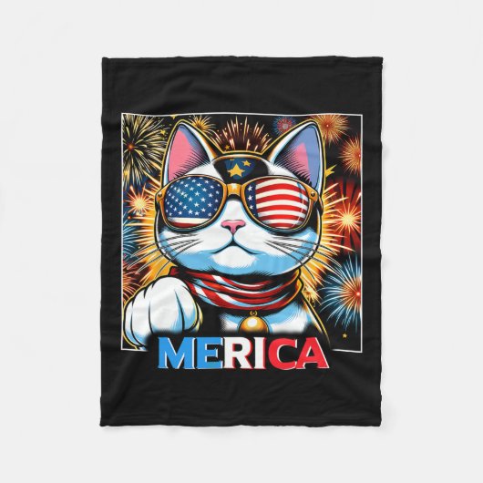 Fireworks Patriotic Maneki Neko Cat Merica Fleecedecke (Vorderseite)