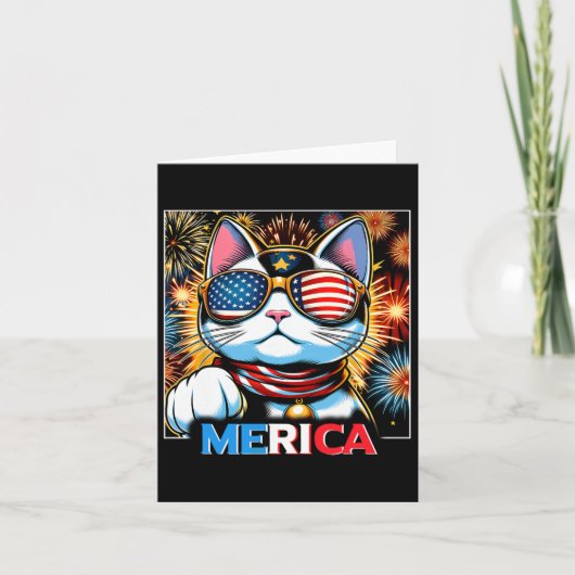Fireworks Patriotic Maneki Neko Cat Merica Karte (Vorderseite)