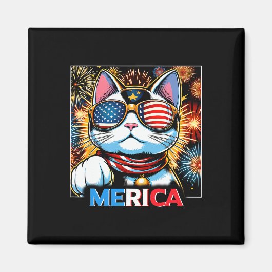 Fireworks Patriotic Maneki Neko Cat Merica Magnet (Vorne)