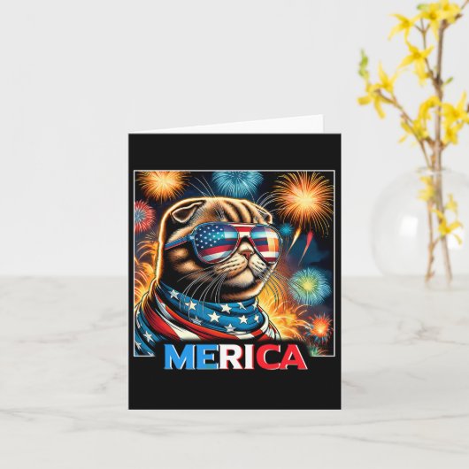 Fireworks Patriotic Scottish Fold Cat Merica Karte (Gelbe Blume)