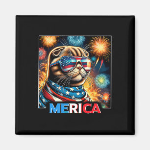 Fireworks Patriotic Scottish Fold Cat Merica Magnet