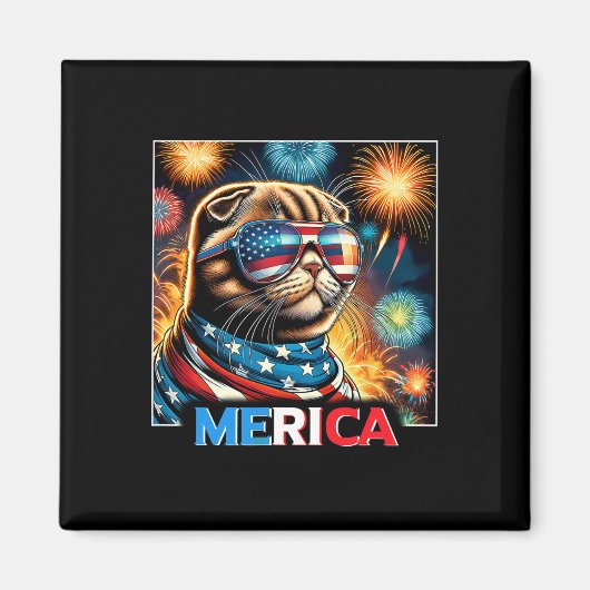 Fireworks Patriotic Scottish Fold Cat Merica Magnet (Vorne)