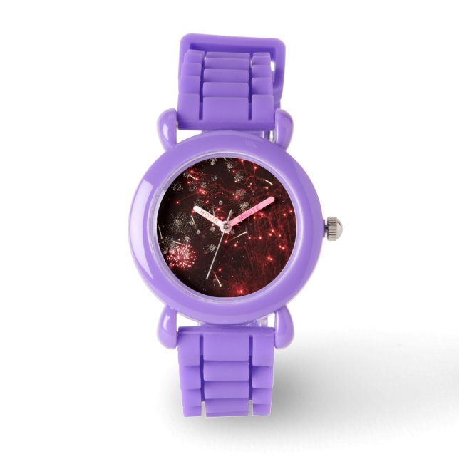 Fireworks Red Glitzer Watch Armbanduhr (Vorderseite)
