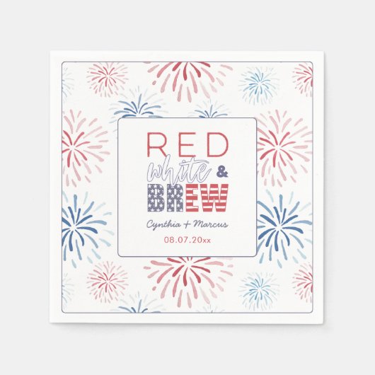 Fireworks Red White Brew Coups Polterabend Serviette (Vorderseite)