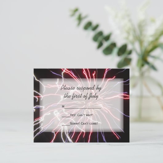 Fireworks Summer Wedding RSVP Response Card (Stehend Vorderseite)