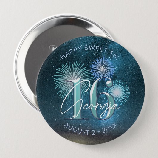 Fireworks Sweet 16 Aquamarin ID984 Button (Vorne & Hinten)