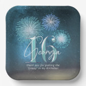 Fireworks Sweet 16 Aquamarin ID984 Pappteller (Vorderseite)