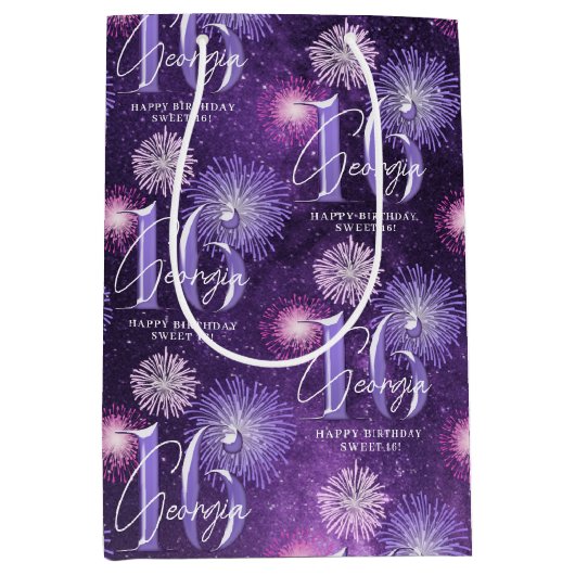 Fireworks Sweet 16 Lila ID984 Mittlere Geschenktüte (Vorderseite)