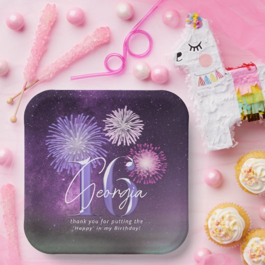 Fireworks Sweet 16 Lila ID984 Pappteller (Party)