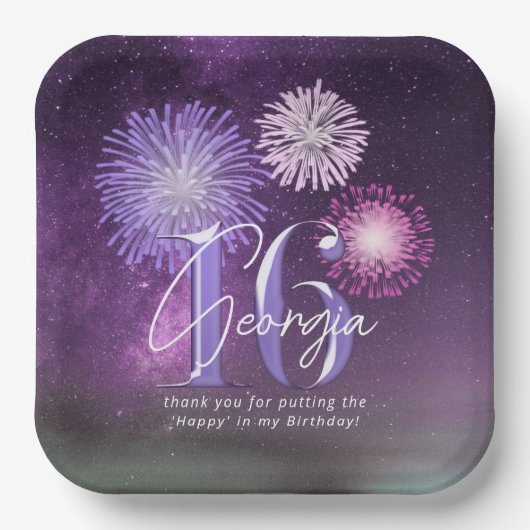 Fireworks Sweet 16 Lila ID984 Pappteller (Vorderseite)