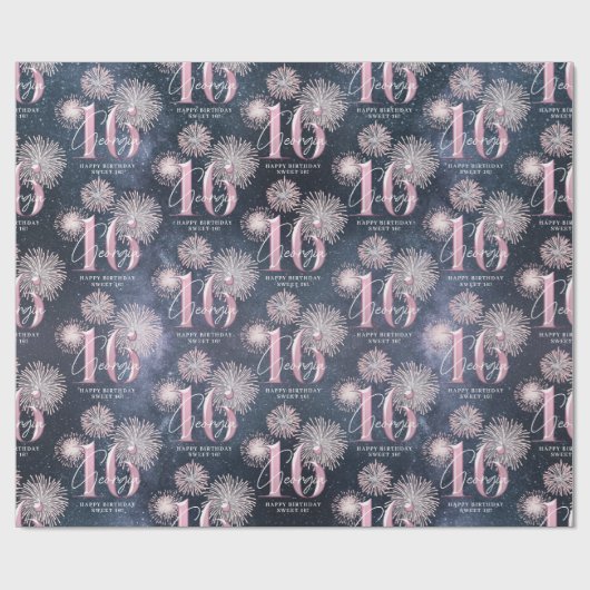 Fireworks Sweet 16 Midnight Blush ID984 Geschenkpapier (Flach)